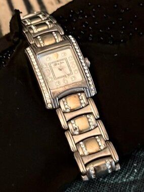 BRIGHTON SWAROVSKI CRYSTALS "TURIN" TWO TONE TANK STYLE WRISTWATCH 40B